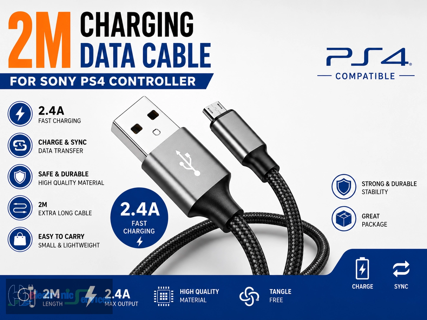 2M Charging Data Cable for PS4