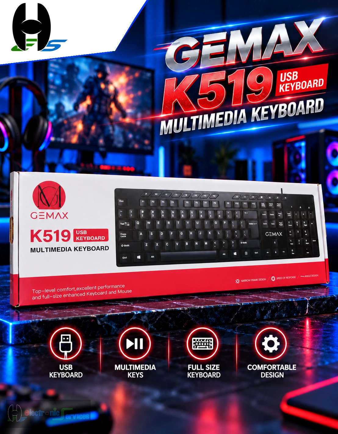 Gemax K519 Multimedia Wired Keyboard
