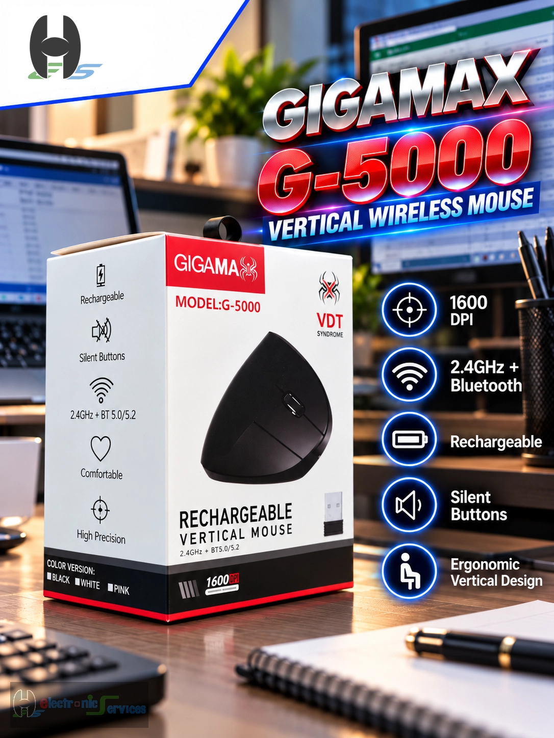 GIGAMAX G-5000 Vertical Wireless Mouse